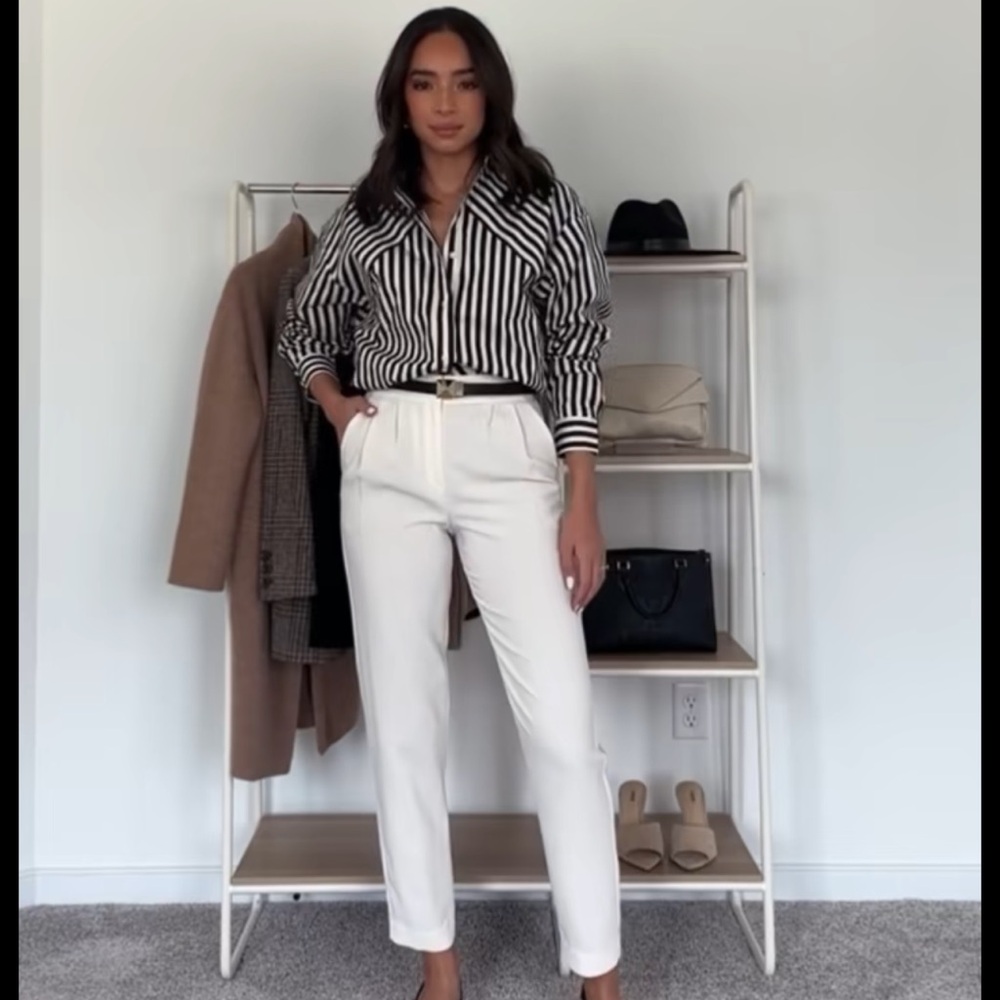 Express Black and White Striped Boyfriend Button-Up Shirt